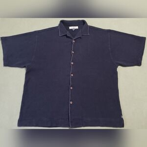 Tommy Bahama Black Ribbed Silk Blend Short Sleeved Button Shirt